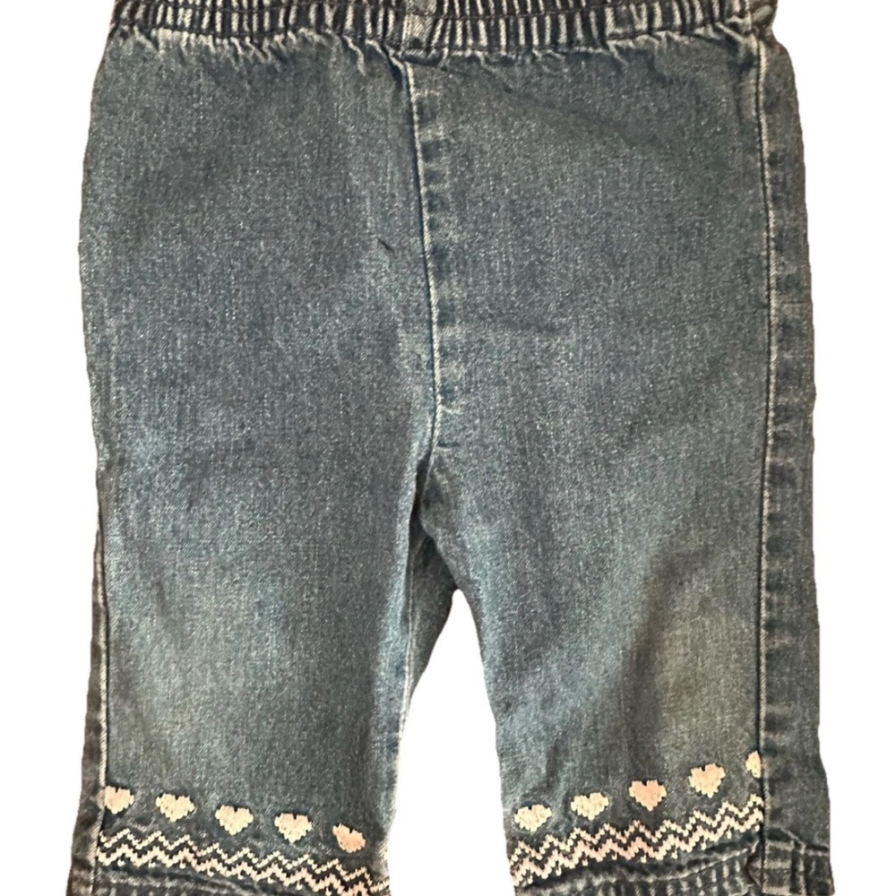 Disney Baby Girl Jeans 6–9 Months Blue Denim Hearts Embroidered Elastic Waist